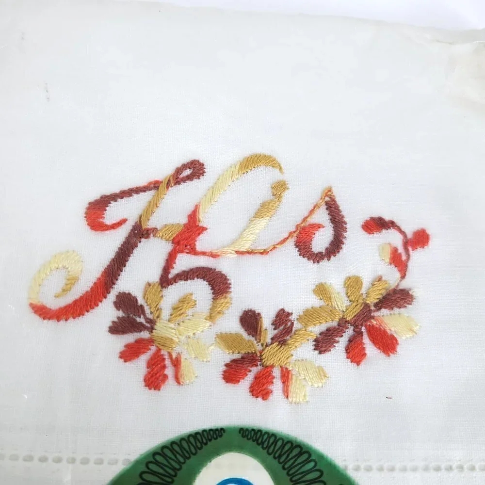 Vintage Riegel Pillow Cases Embroidered White Orange Fall Floral His & Hers USA